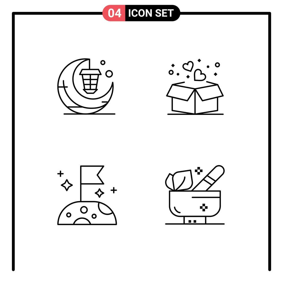 User Interface Pack of 4 Basic Filledline Flat Colors of lantern islamic moon love slow Editable Vector Design Elements
