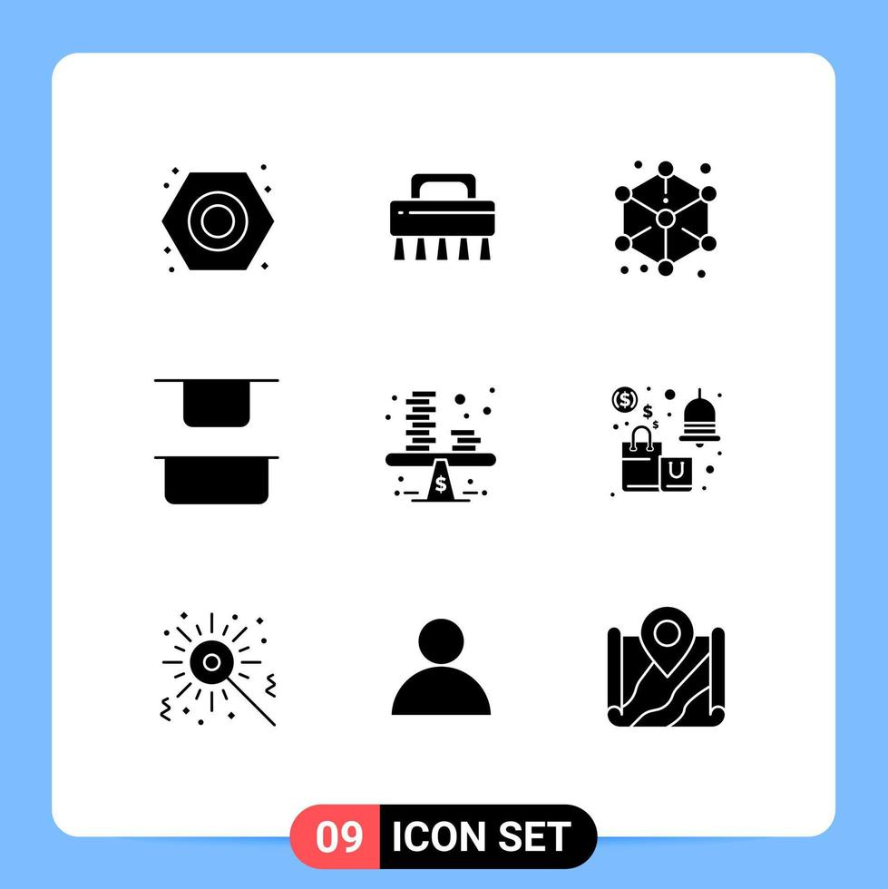 Set of 9 Vector Solid Glyphs on Grid for money balance modeling vertical distribute Editable Vector Design Elements