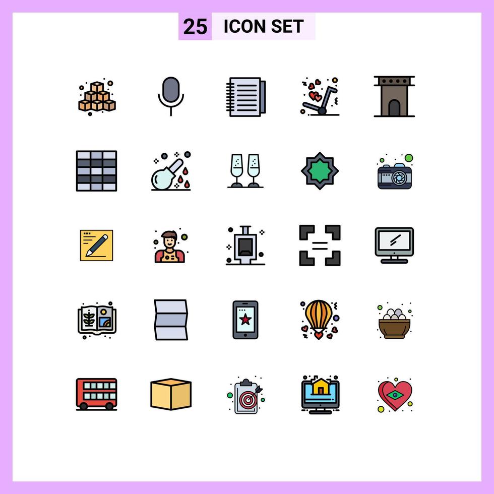 paquete de línea vectorial editable de 25 colores planos de línea rellena simple de arco como ui obtener elementos de diseño vectorial editables en papel vector