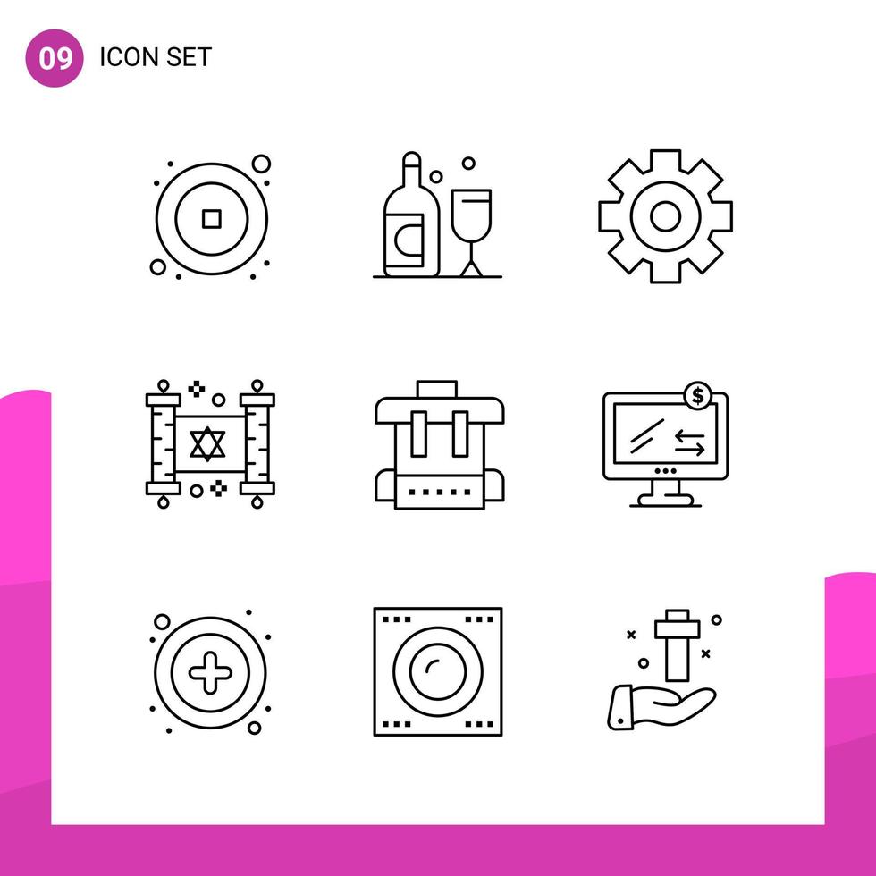 Outline Icon set Pack of 9 Line Icons isolated on White Background for responsive Website Design Print and Mobile Applications vector