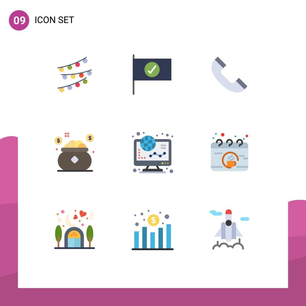 Group of 9 Modern Flat Colors Set for finance saving call save investment Editable Vector Design Elements