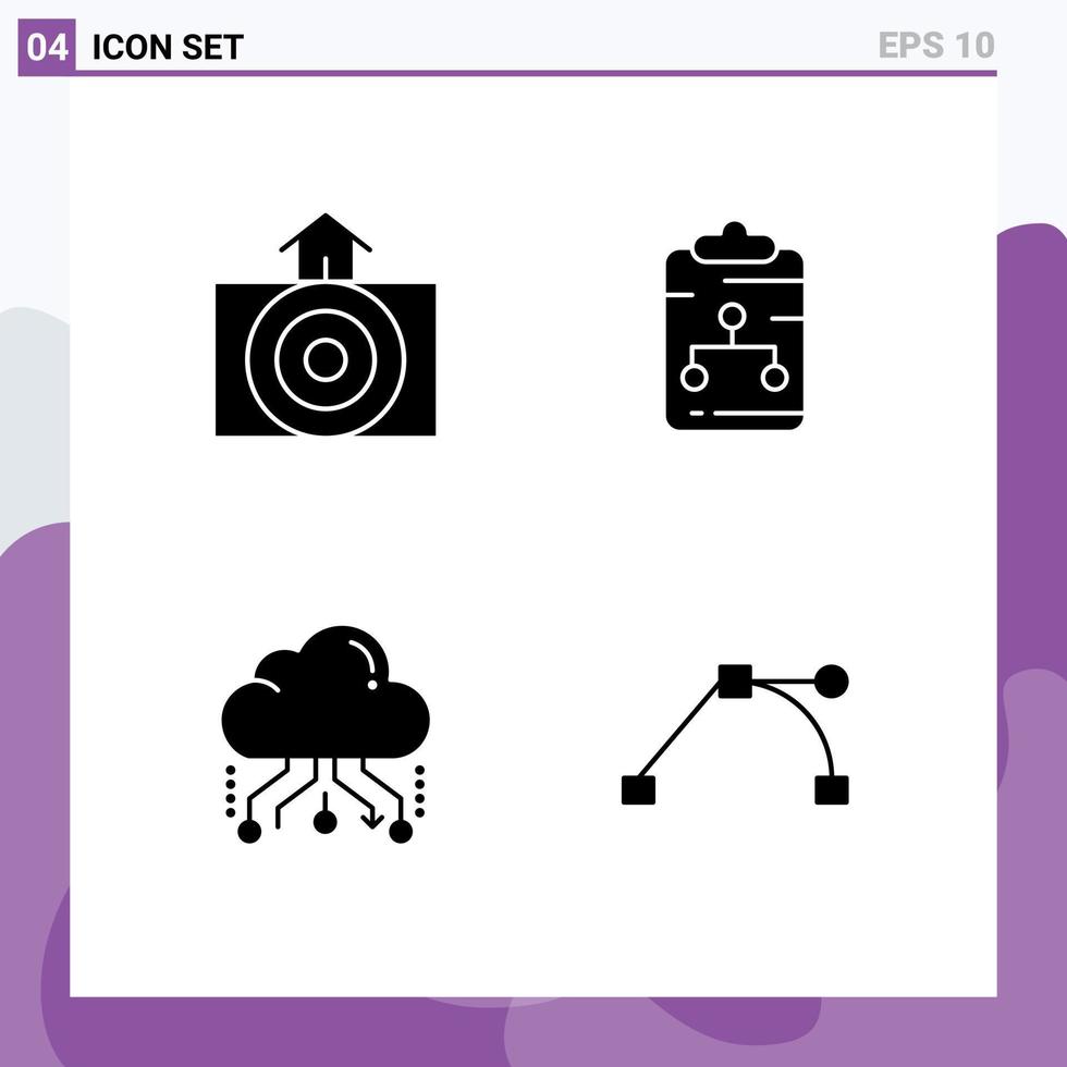 Set of 4 Commercial Solid Glyphs pack for earthquake cloud weather network share Editable Vector Design Elements