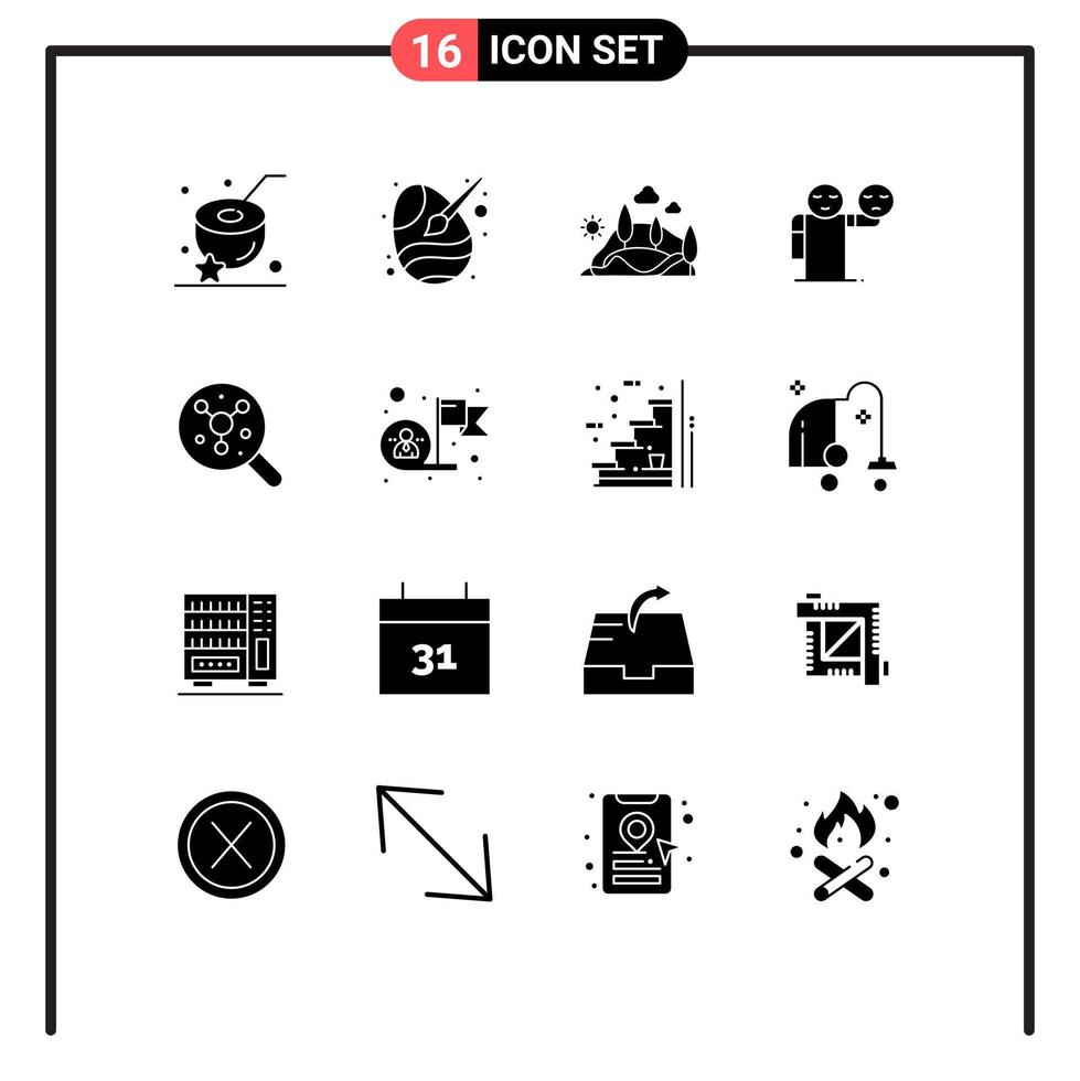 Modern Set of 16 Solid Glyphs and symbols such as healthcare hand paint man mountain Editable Vector Design Elements