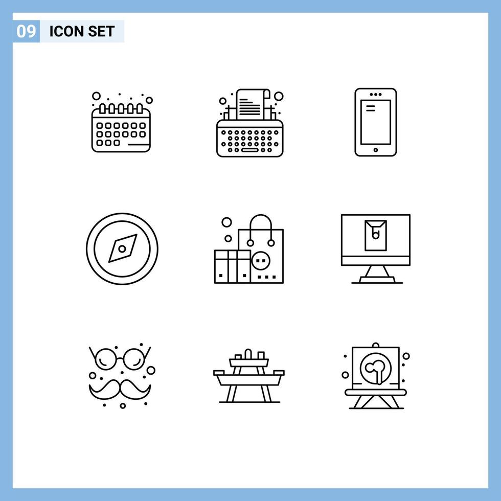 Group of 9 Modern Outlines Set for branding gps phone direction samsung Editable Vector Design Elements