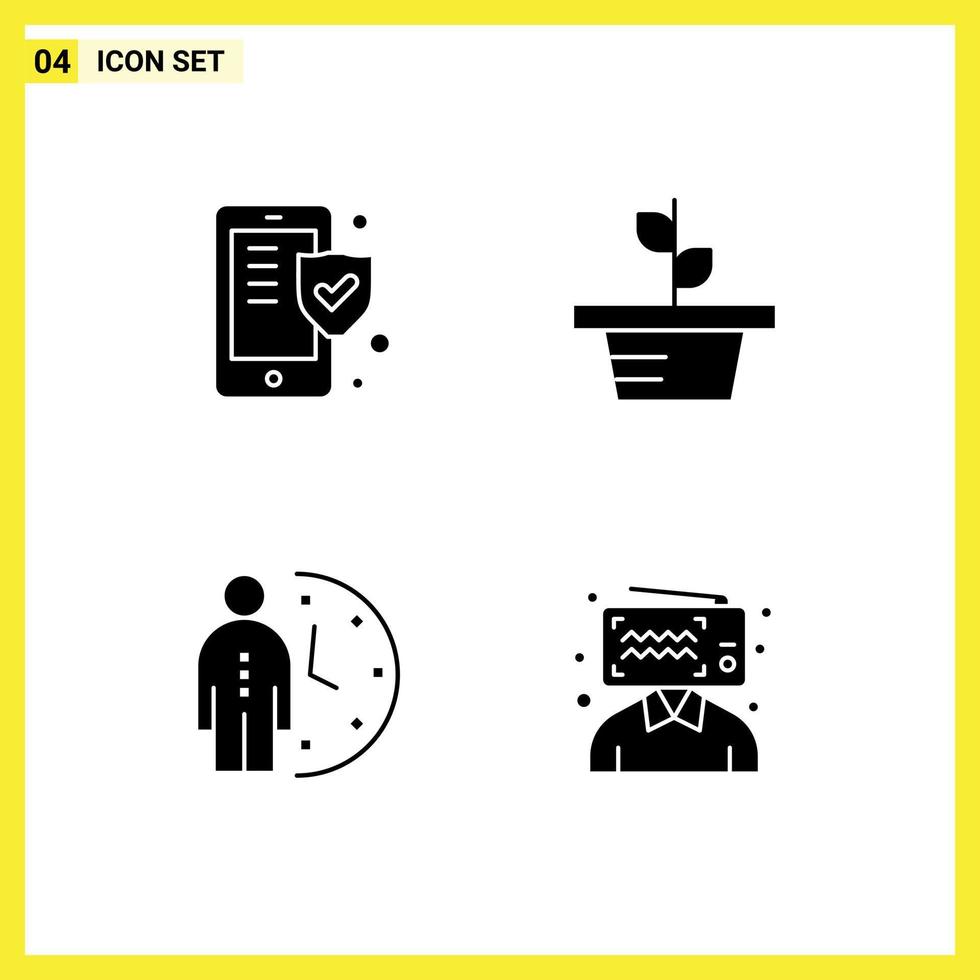 4 Creative Icons Modern Signs and Symbols of phone deadline shield nature optimization Editable Vector Design Elements