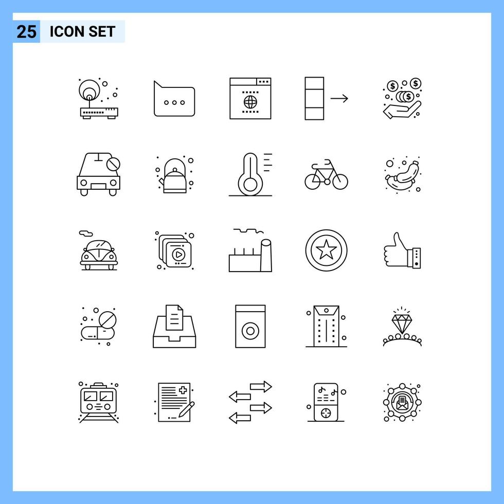 Universal Icon Symbols Group of 25 Modern Lines of car investment browser commission data Editable Vector Design Elements
