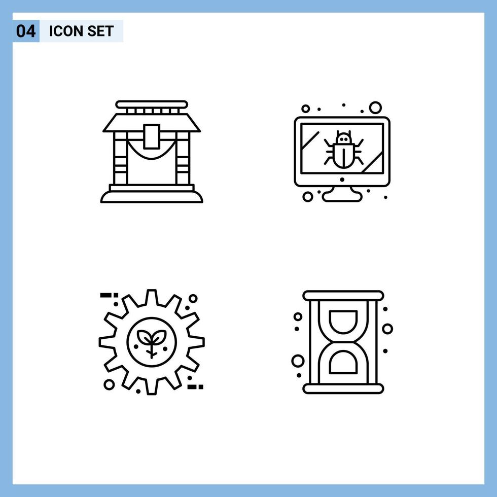 Set of 4 Modern UI Icons Symbols Signs for door energy chinese screen preference Editable Vector Design Elements