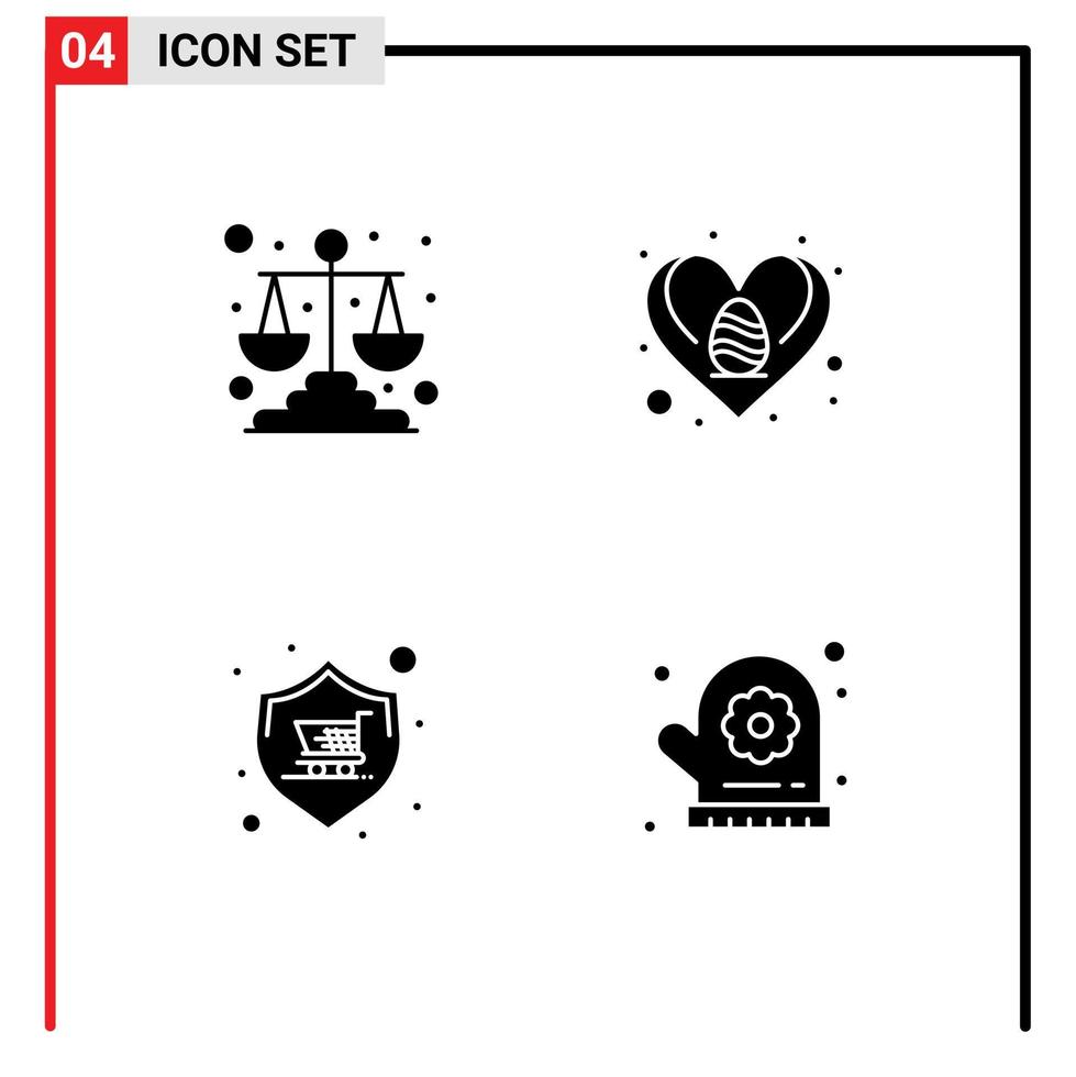 Mobile Interface Solid Glyph Set of 4 Pictograms of balance shop scales heart store Editable Vector Design Elements