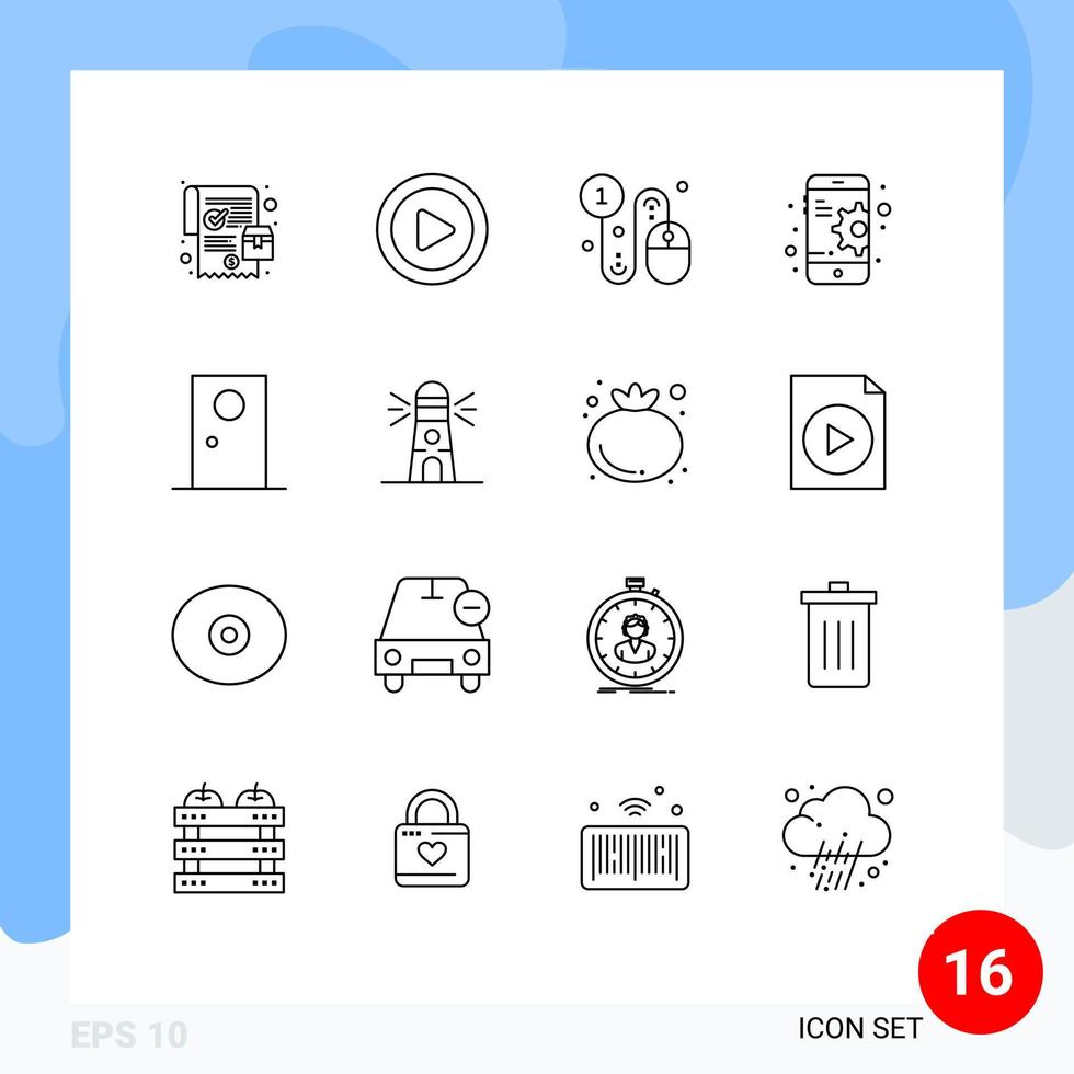 Group of 16 Outlines Signs and Symbols for exterior door buy mobile configuration Editable Vector Design Elements