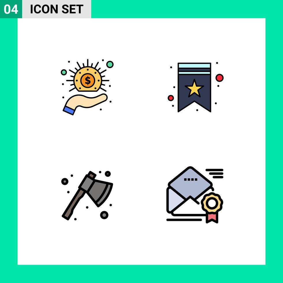 grupo de símbolos de icono universal de 4 colores planos de línea de relleno modernos de hacha de negocios dinero estrella cuchilla elementos de diseño vectorial editables vector