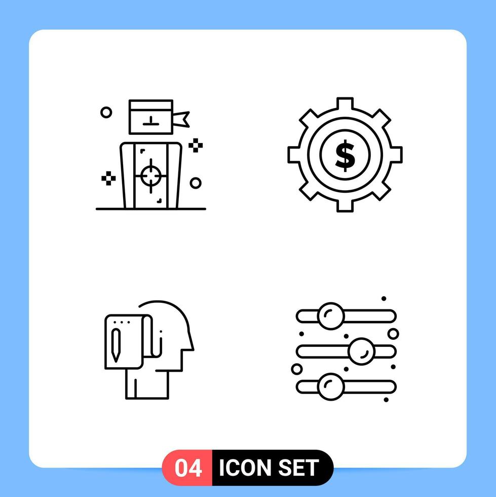 4 Line Black Icon Pack Outline Symbols for Mobile Apps isolated on white background 4 Icons Set vector