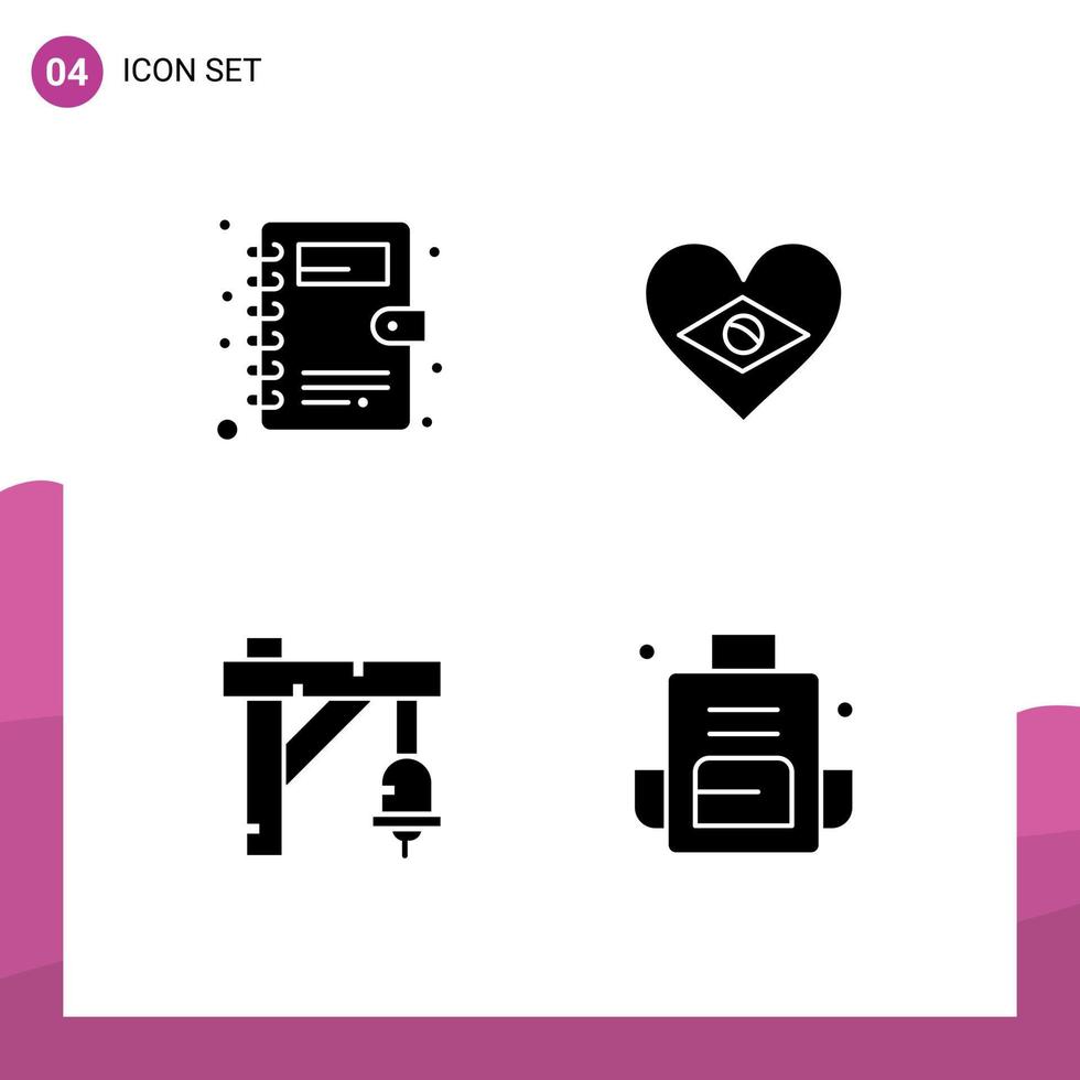 Pack of 4 creative Solid Glyphs of book train heart love backpack Editable Vector Design Elements