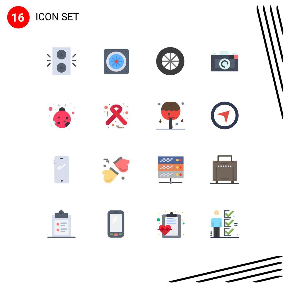 Modern Set of 16 Flat Colors and symbols such as medical hiv vehicles beetle insect Editable Pack of Creative Vector Design Elements