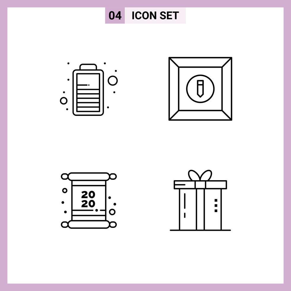 paquete de iconos de vector de stock de 4 signos y símbolos de línea para elementos de diseño de vector editables de regalo de tarjeta de caja de factura de batería