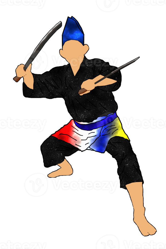 silat warrior hold two machete png