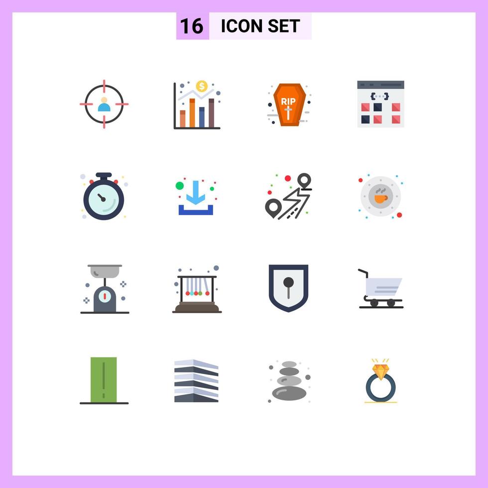 Group of 16 Modern Flat Colors Set for clock development coffin develop app Editable Pack of Creative Vector Design Elements