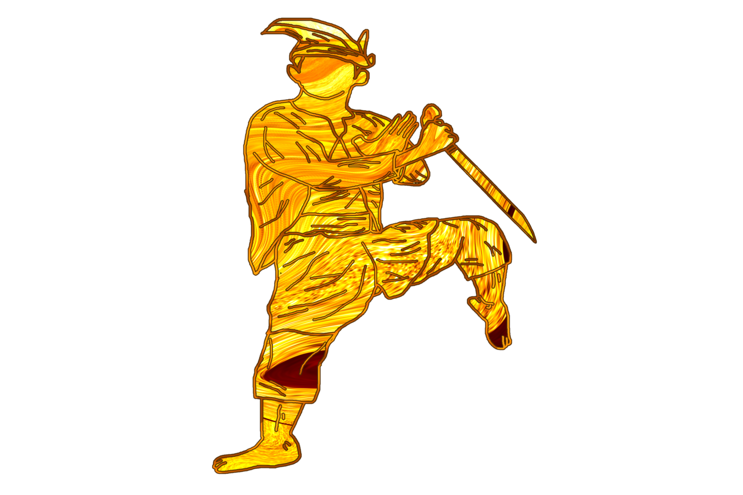 Silat warrior doing step stand one leg with hand hold machete png