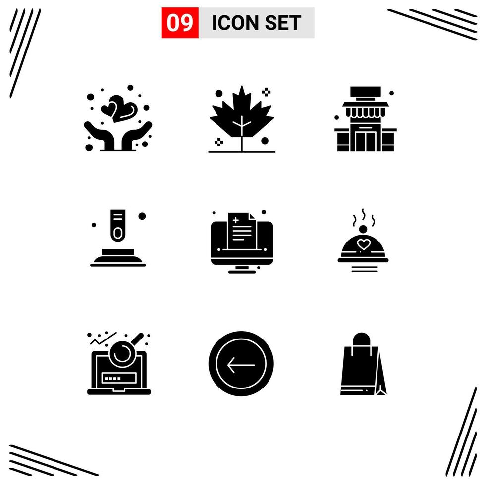 Group of 9 Solid Glyphs Signs and Symbols for medical health shop start button Editable Vector Design Elements