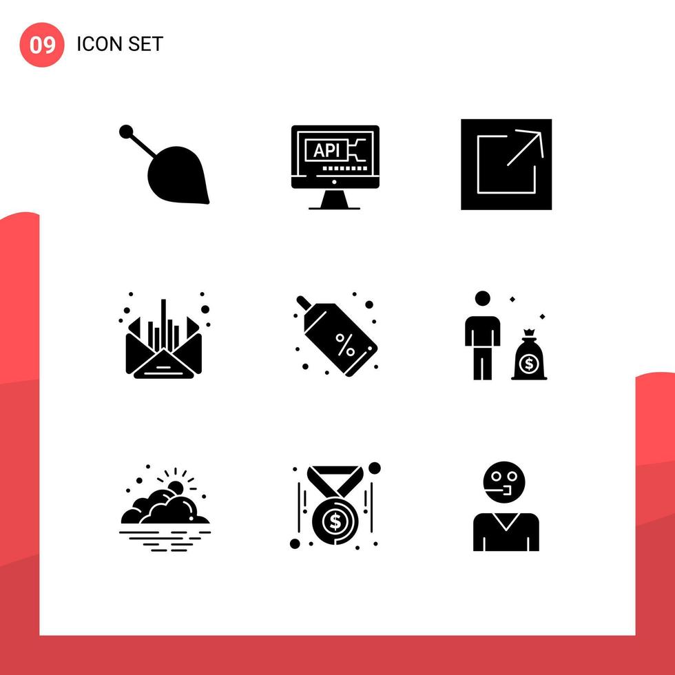 9 User Interface Solid Glyph Pack of modern Signs and Symbols of shopping message education business mail Editable Vector Design Elements