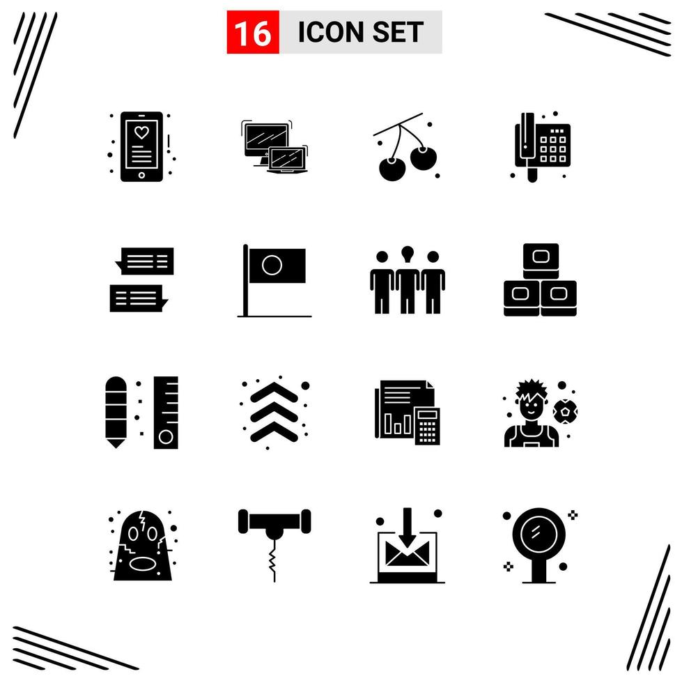 16 iconos de estilo sólido basados en cuadrícula símbolos de glifos creativos para el diseño de sitios web signos de iconos sólidos simples aislados en fondo blanco conjunto de 16 iconos vector