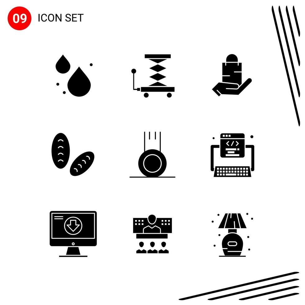 Collection of 9 Vector Icons in solid style Pixle Perfect Glyph Symbols for Web and Mobile Solid Icon Signs on White Background 9 Icons