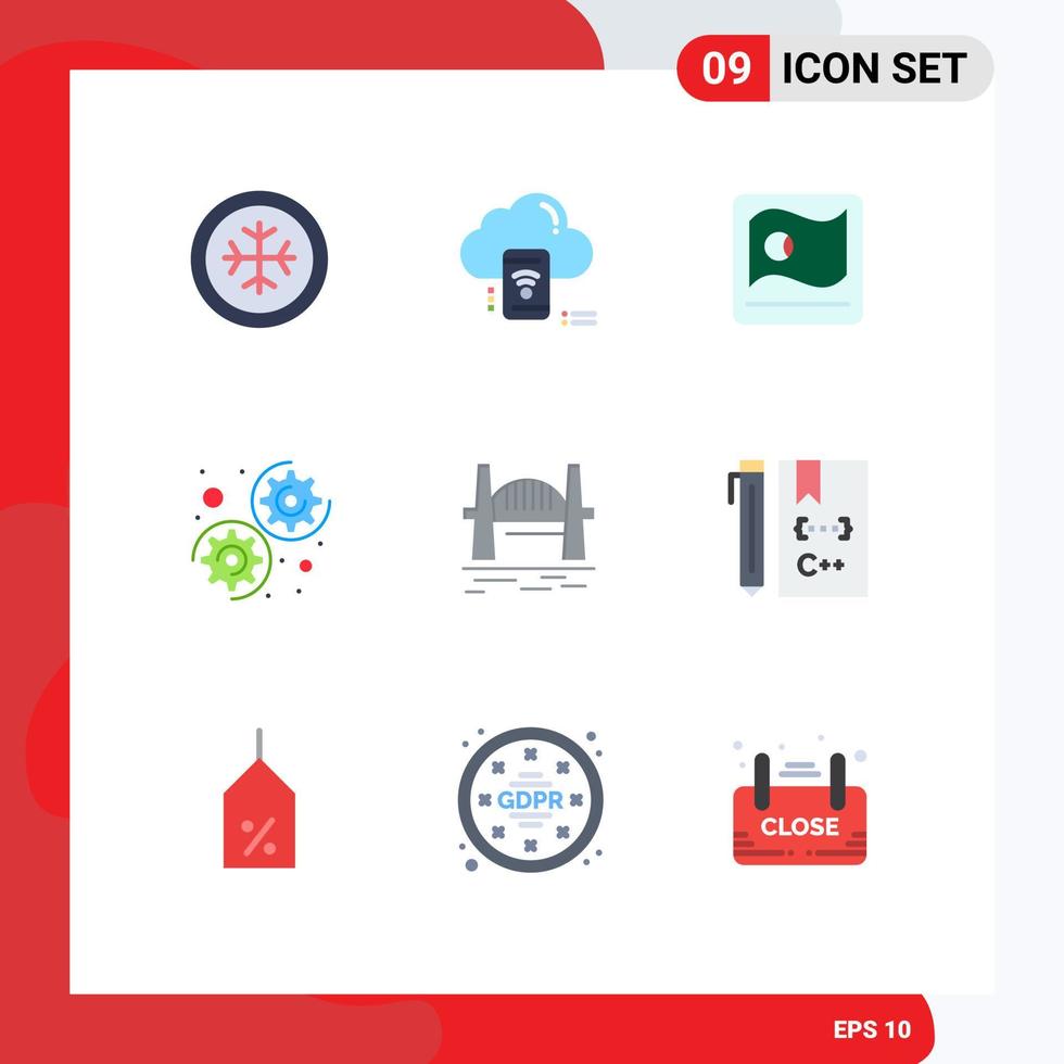 Group of 9 Modern Flat Colors Set for citysets australia bangladesh settings gear Editable Vector Design Elements