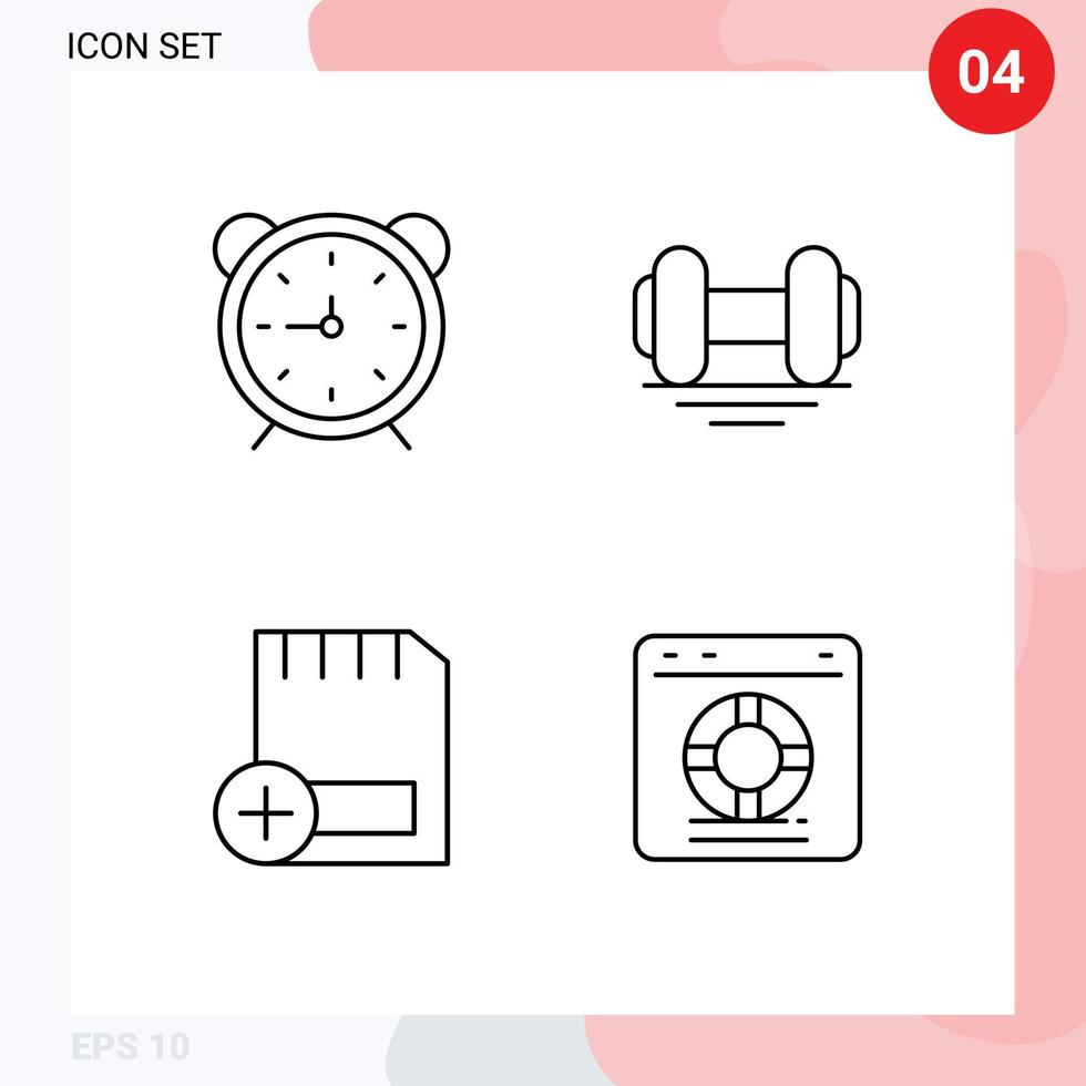 Modern Set of 4 Filledline Flat Colors and symbols such as clock add timer fitness computers Editable Vector Design Elements