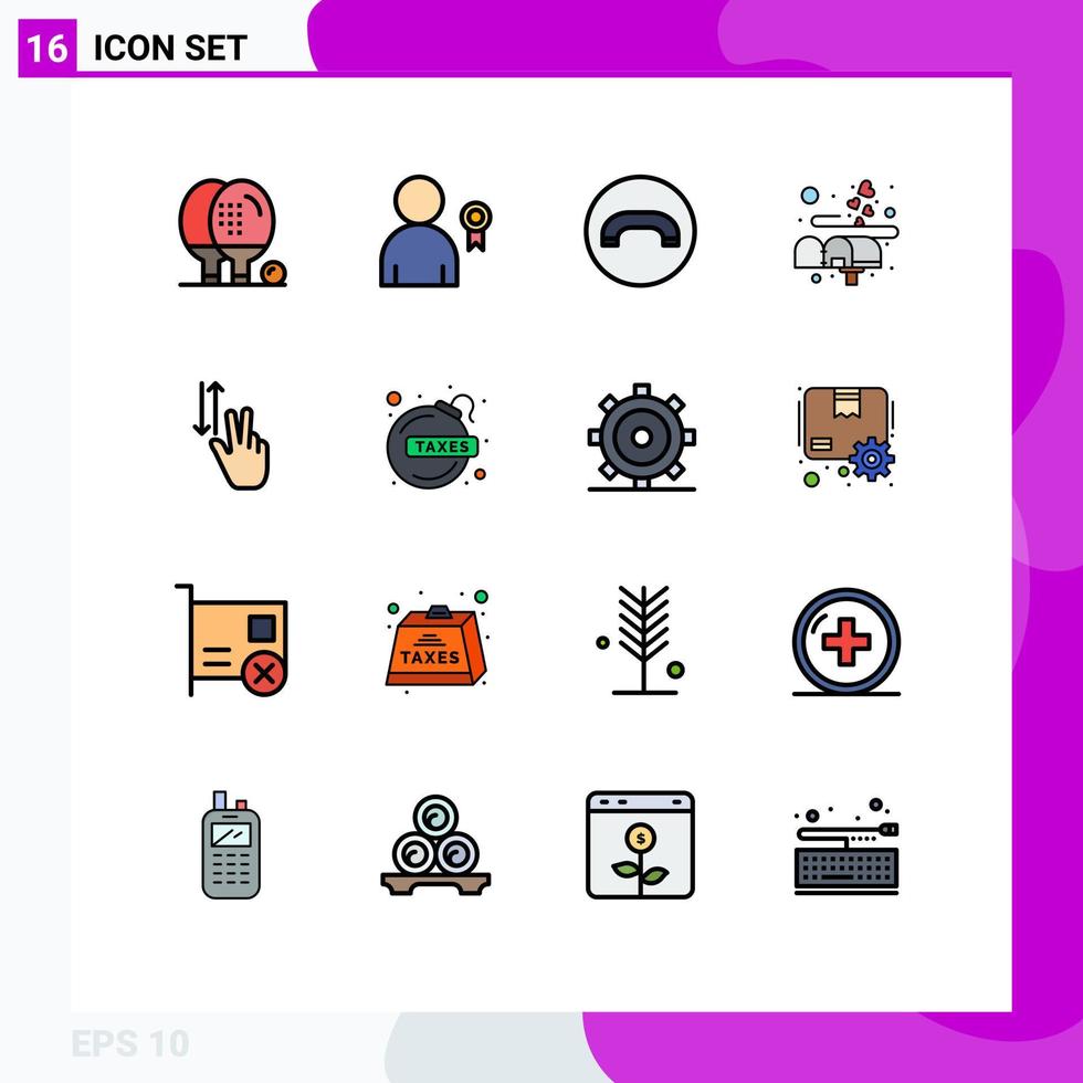 Set of 16 Modern UI Icons Symbols Signs for gestures mail ribbon love box Editable Creative Vector Design Elements