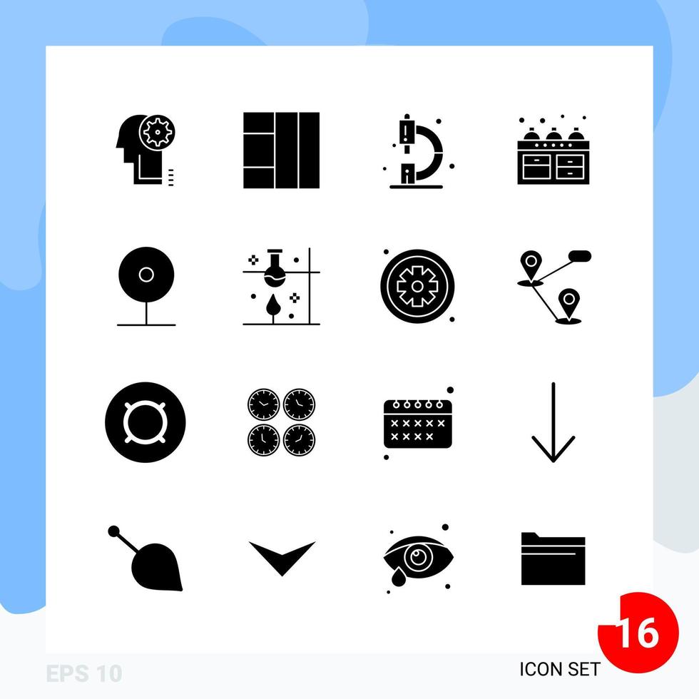 Modern Pack of 16 Icons Solid Glyph Symbols isolated on White Backgound for Website designing vector