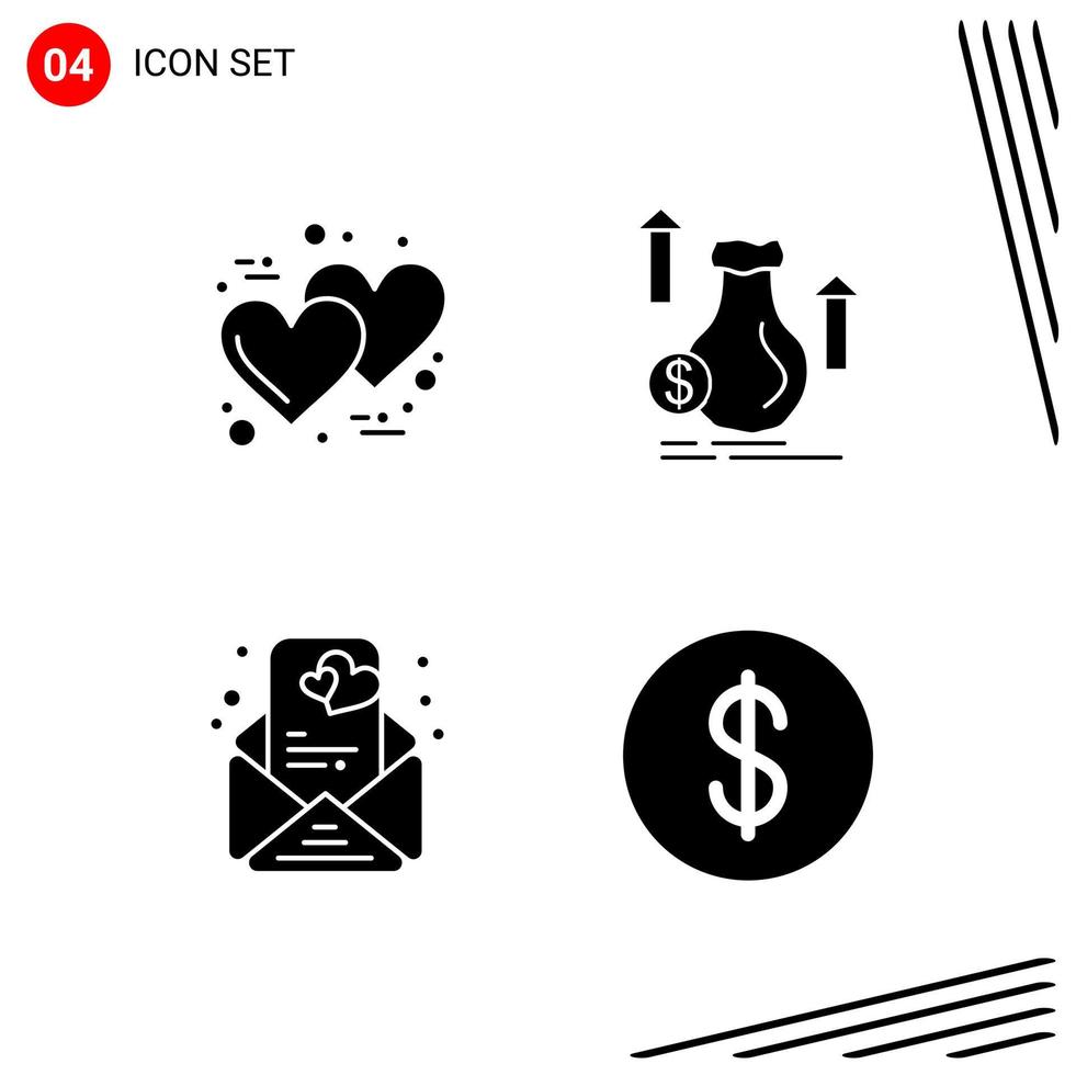 colección de 4 iconos vectoriales en estilo sólido símbolos de glifo perfecto de píxeles para web y signos de iconos sólidos móviles sobre fondo blanco 4 iconos vector