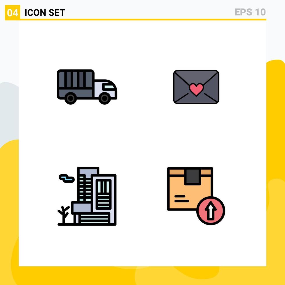 Modern Set of 4 Filledline Flat Colors and symbols such as delivery real truck heart arrow up Editable Vector Design Elements