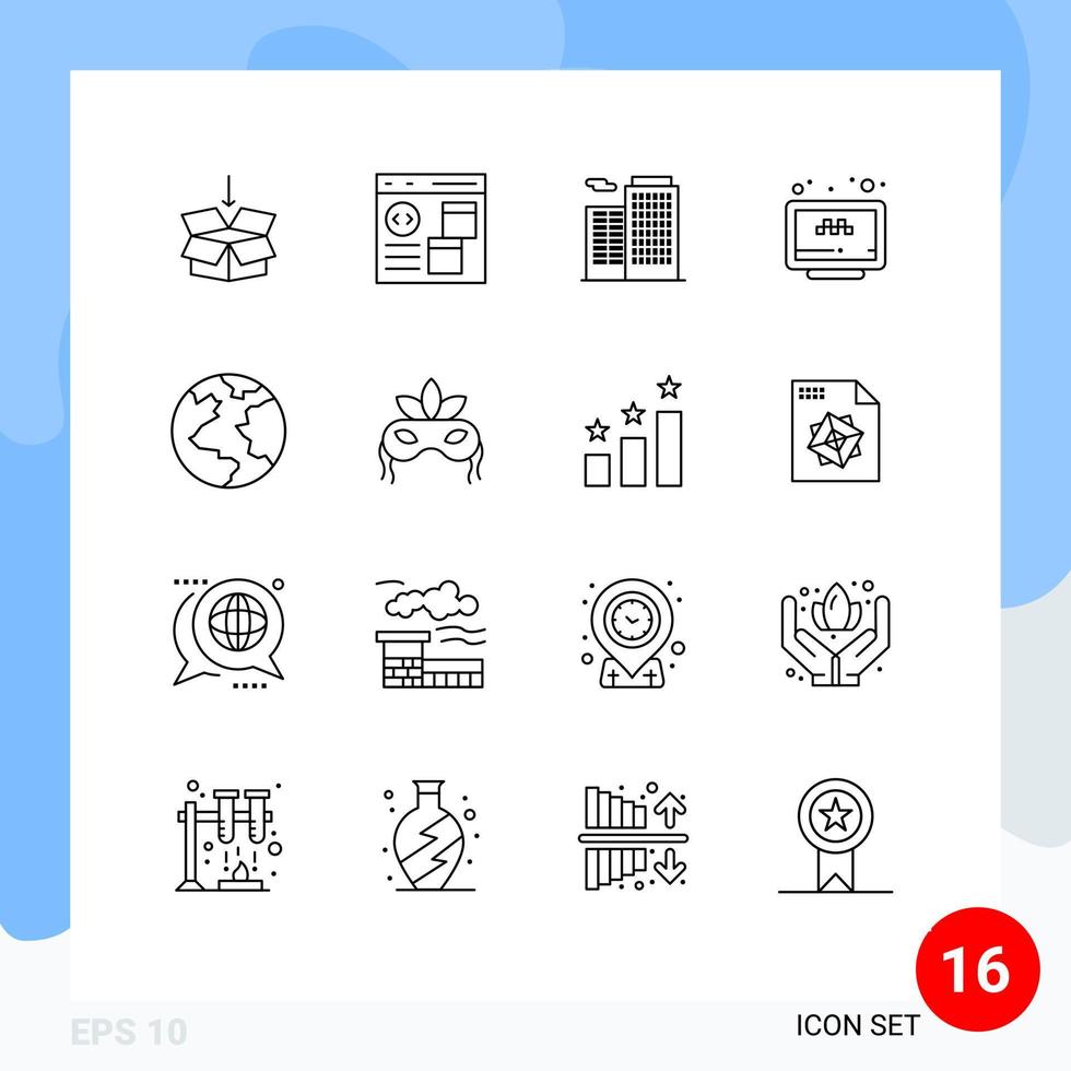 Group of 16 Outlines Signs and Symbols for earth booking development taxi online Editable Vector Design Elements