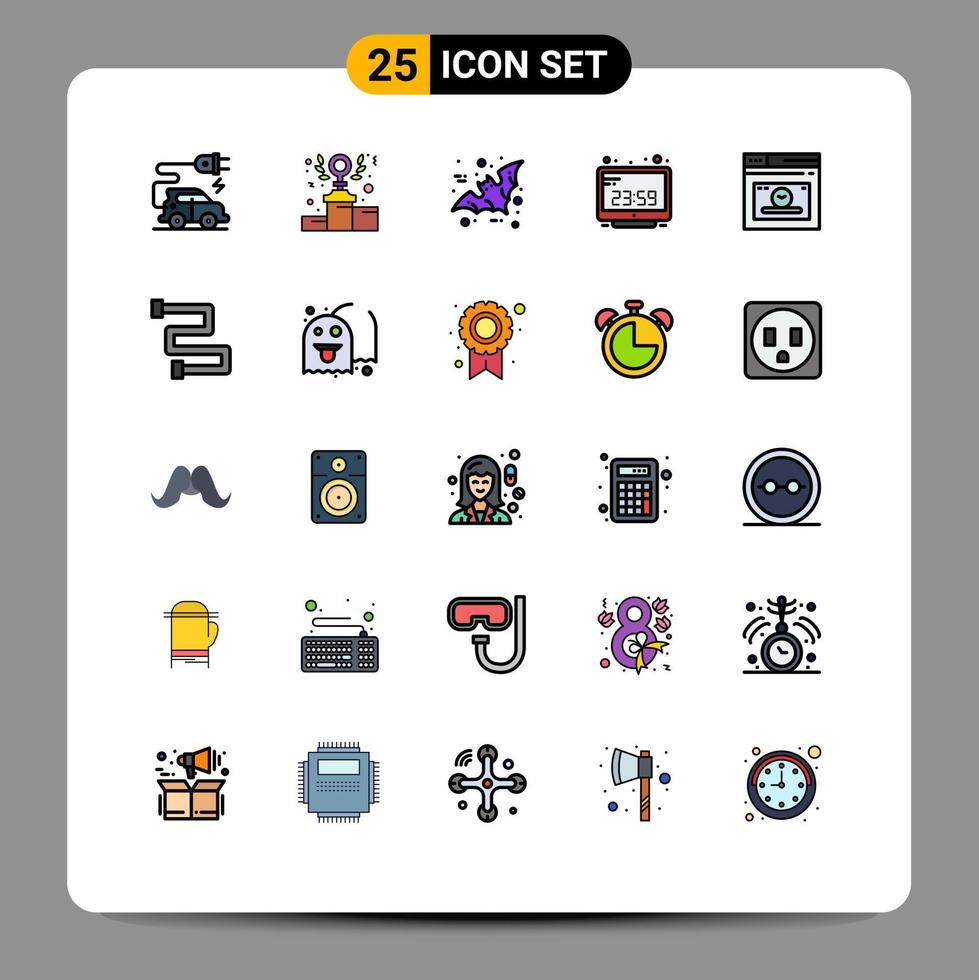 Filled line Flat Color Pack of 25 Universal Symbols of page display bird computer time computer Editable Vector Design Elements