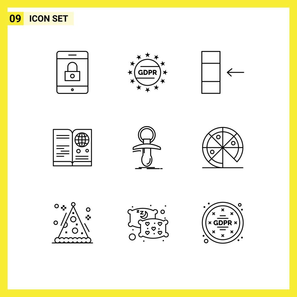 User Interface Pack of 9 Basic Outlines of newbie baby data international visa Editable Vector Design Elements