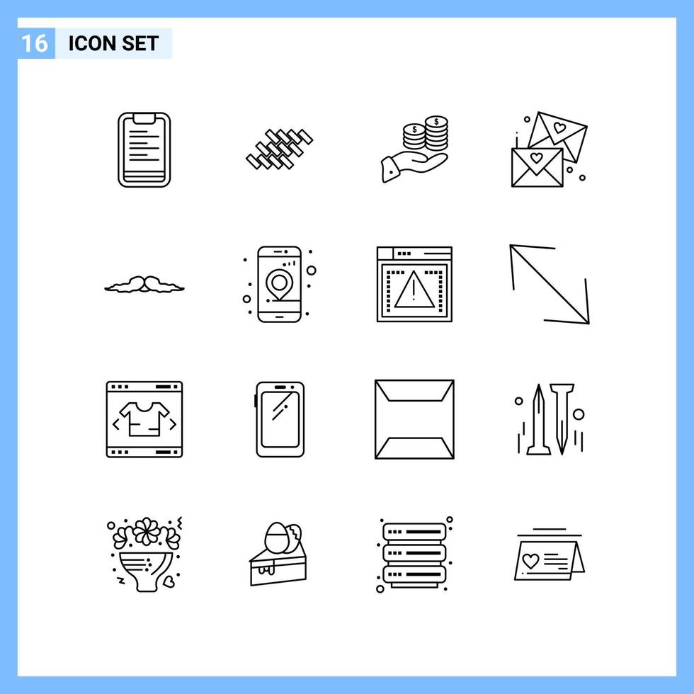 16 Icons Line style Creative Outline Symbols Black Line Icon Sign Isolated on White Background vector