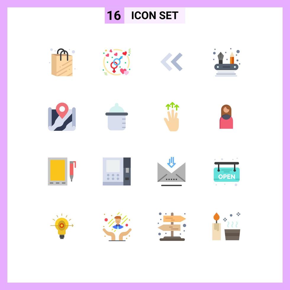 Editable Vector Line Pack of 16 Simple Flat Colors of destination location arrows pin networking Editable Pack of Creative Vector Design Elements