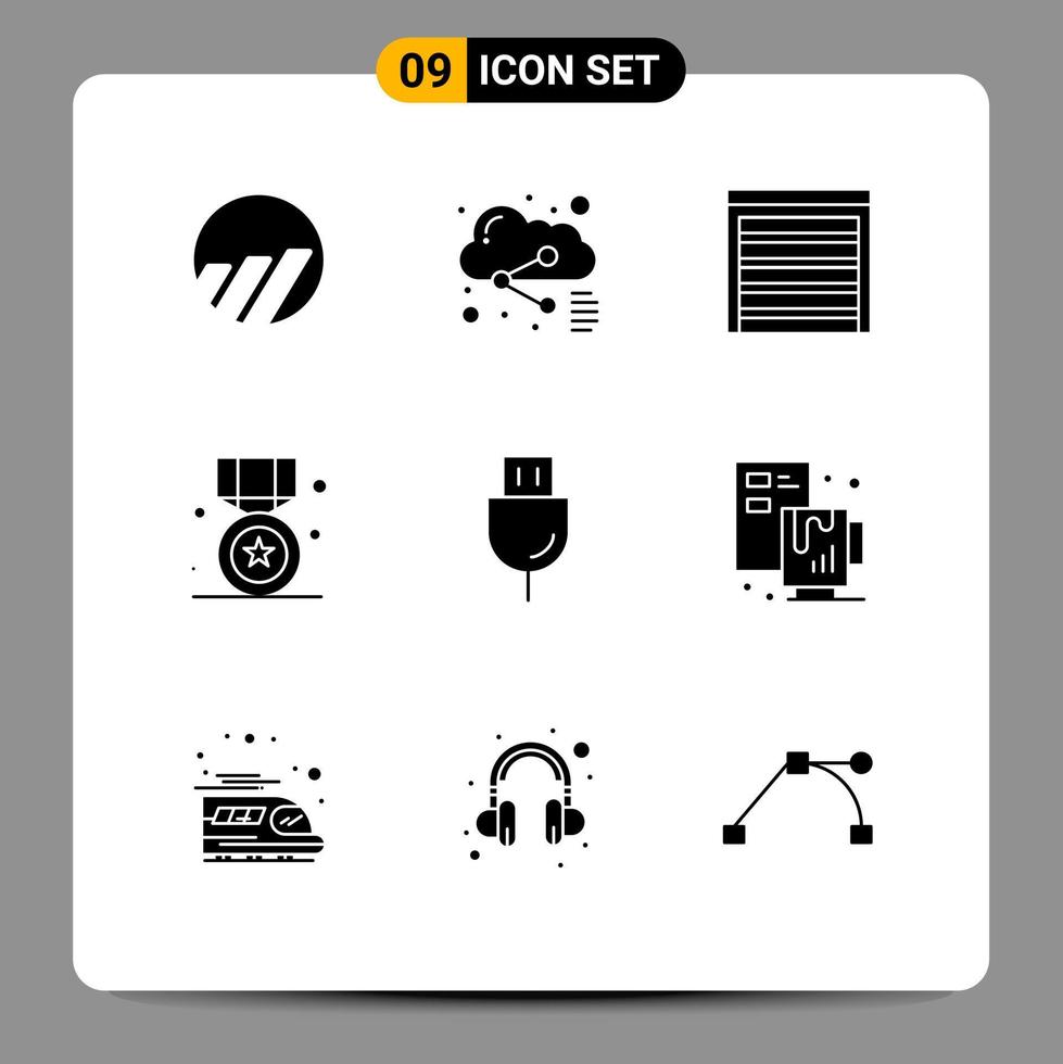 Modern Set of 9 Solid Glyphs and symbols such as devices win door prize award Editable Vector Design Elements