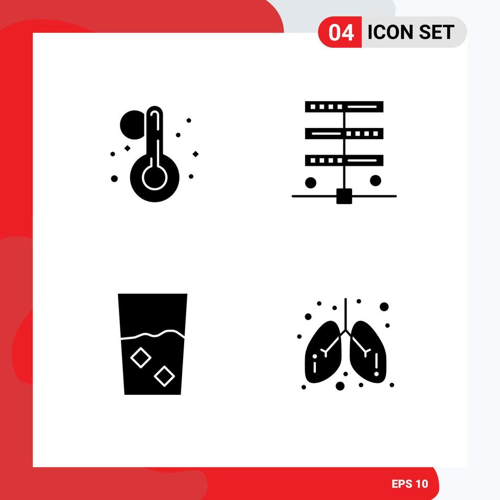 Group of 4 Solid Glyphs Signs and Symbols for summer food data server set Editable Vector Design Elements