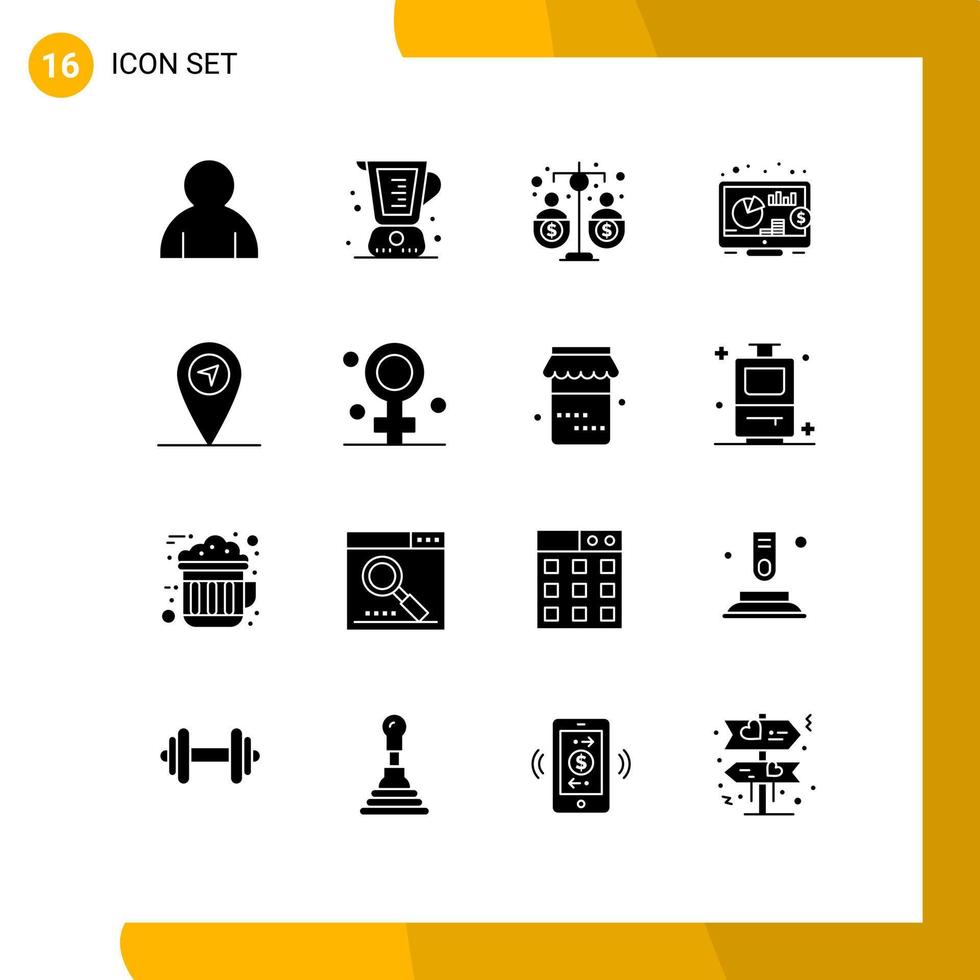 Editable Vector Line Pack of 16 Simple Solid Glyphs of map seo budget return income Editable Vector Design Elements