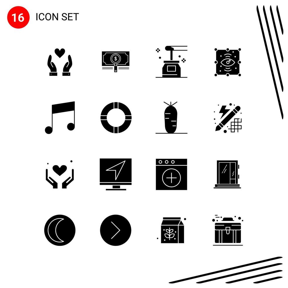 Collection of 16 Vector Icons in solid style Pixle Perfect Glyph Symbols for Web and Mobile Solid Icon Signs on White Background 16 Icons