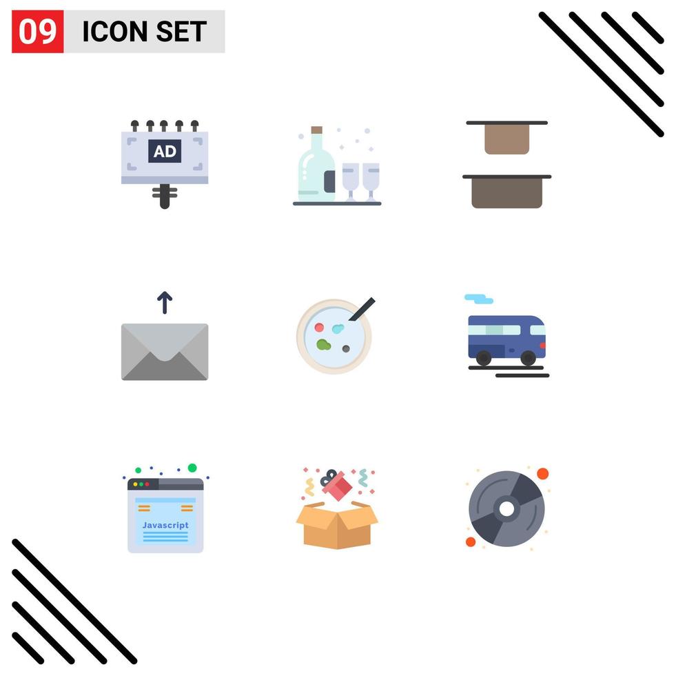 Mobile Interface Flat Color Set of 9 Pictograms of medical dish distribute petri message Editable Vector Design Elements