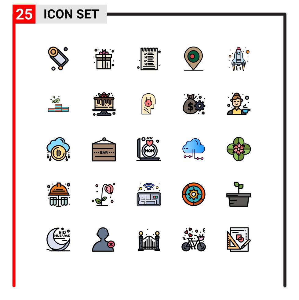 Modern Set of 25 Filled line Flat Colors and symbols such as start bangladash play map options Editable Vector Design Elements