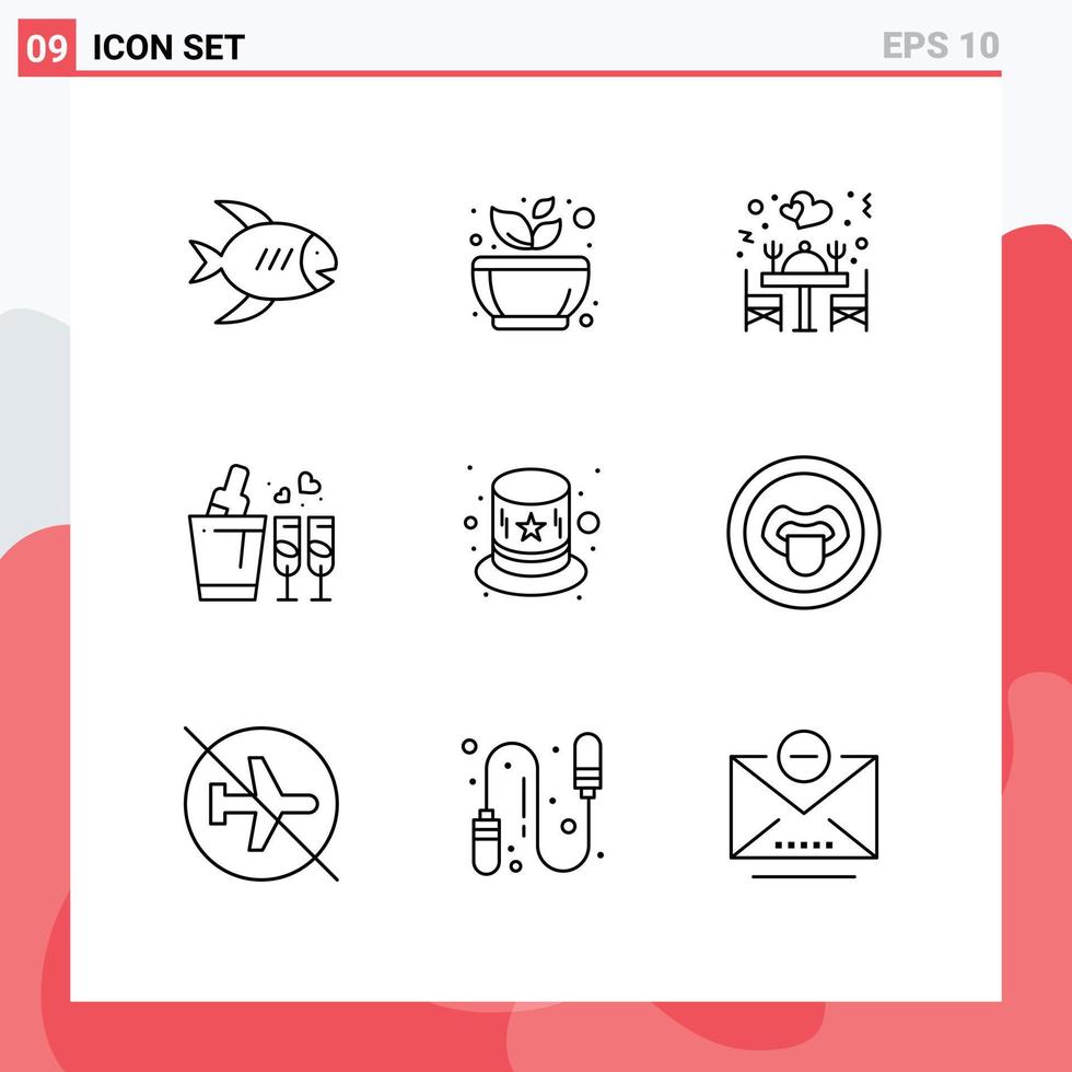 Universal Icon Symbols Group of 9 Modern Outlines of carnival love rest glass table Editable Vector Design Elements