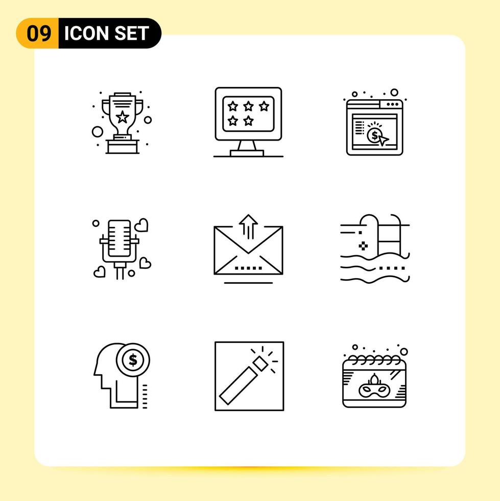 Universal Icon Symbols Group of 9 Modern Outlines of letter wedding cpc married talking Editable Vector Design Elements