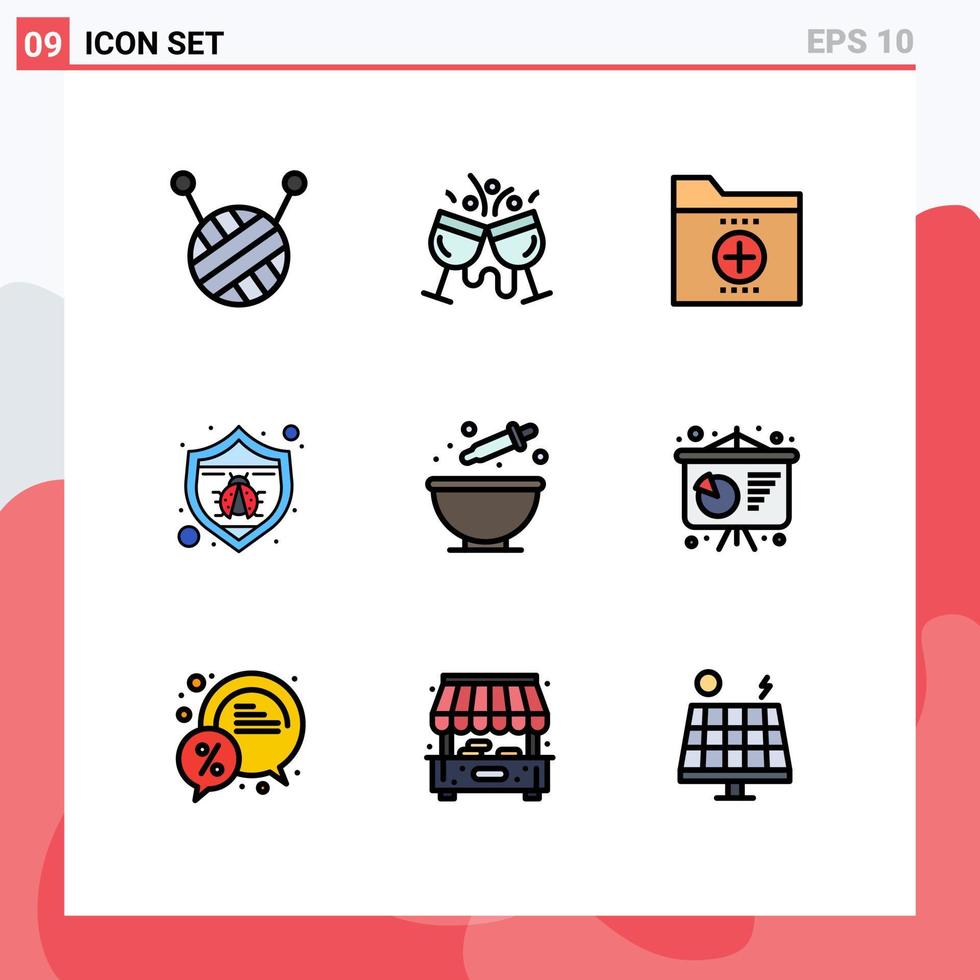 grupo de 9 signos y símbolos de colores planos de línea rellena para cocinar elementos de diseño de vectores editables seo de error de archivo de horneado