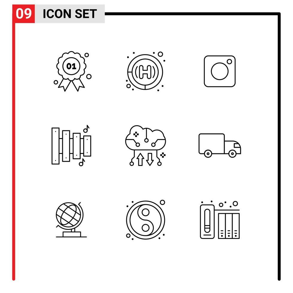 9 Universal Outline Signs Symbols of online backup cloud computing instagram cloud backup equipment Editable Vector Design Elements