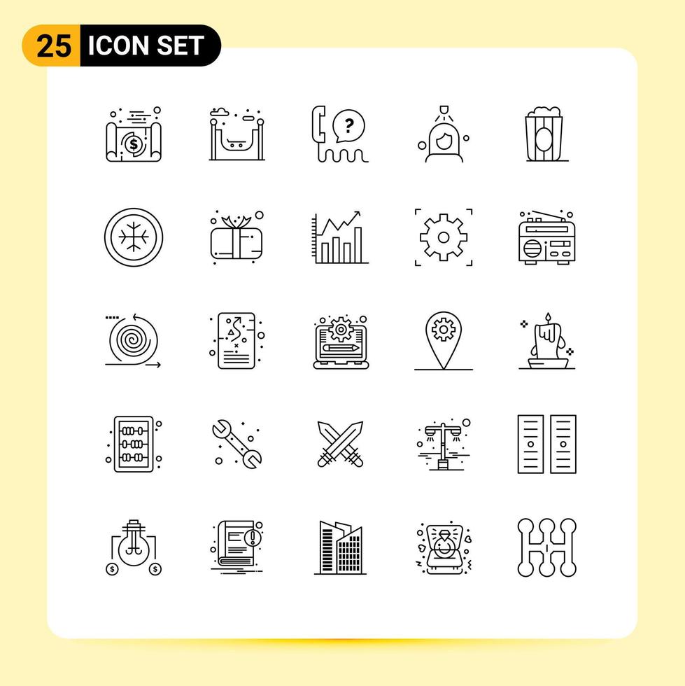 Set of 25 Modern UI Icons Symbols Signs for cinema wash customer shower support Editable Vector Design Elements