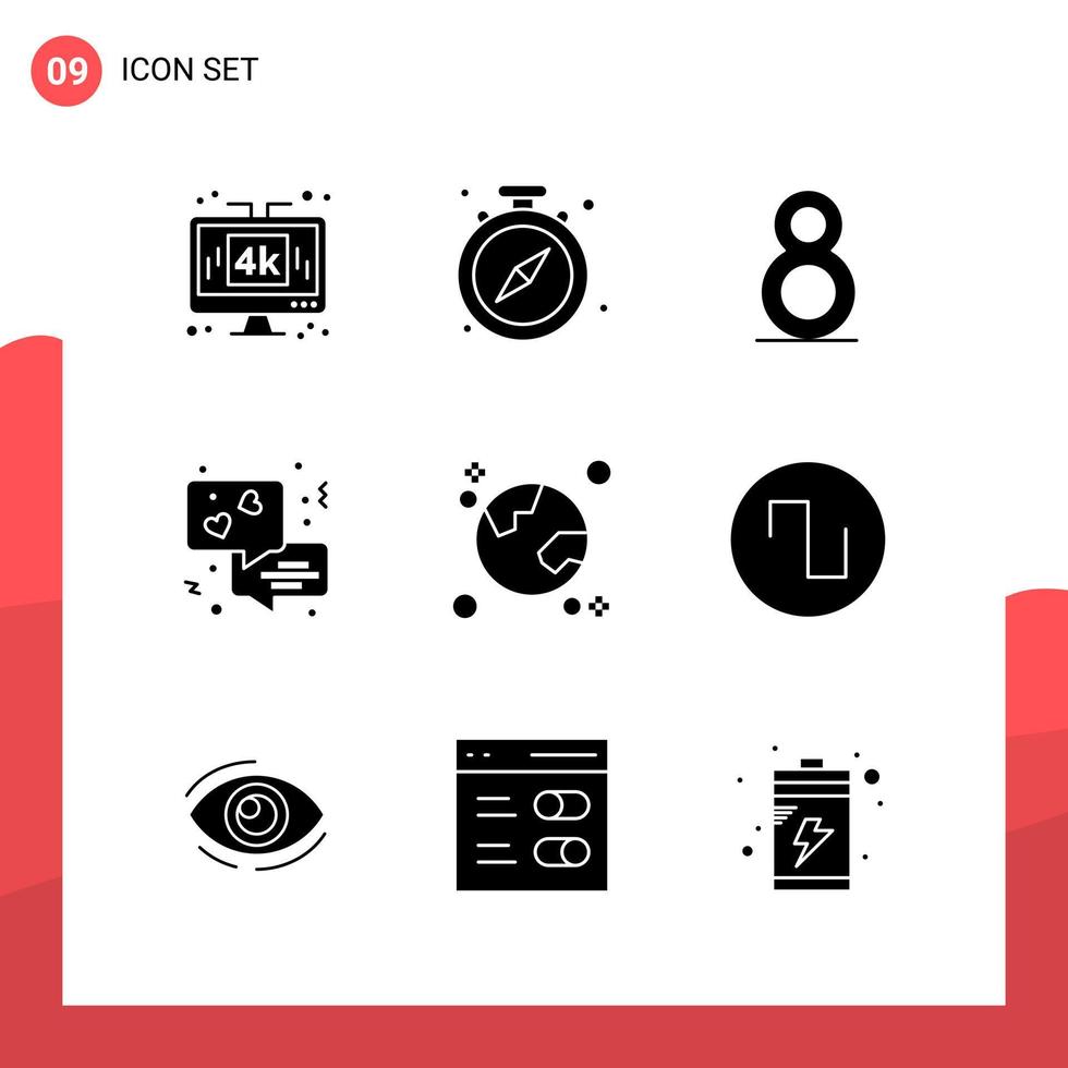 Pack of 9 Universal Glyph Icons for Print Media on White Background vector