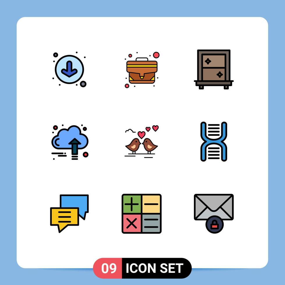 Set of 9 Modern UI Icons Symbols Signs for wedding bride dressing cloud finance Editable Vector Design Elements