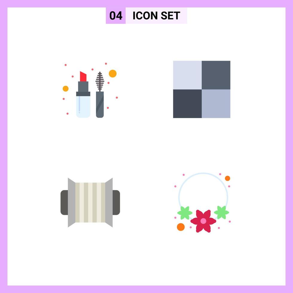 4 Universal Flat Icons Set for Web and Mobile Applications lips stick music mascara accordion necklace Editable Vector Design Elements